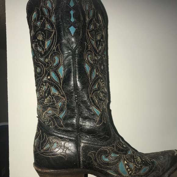 black and teal cowgirl boots